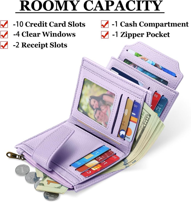 Airkit Small Wallet Women RFID Blocking Soft Leather Bifold Compact Card Holder Wallet for Women with Zipper Coin Pocket 4 ID Window - Image 2
